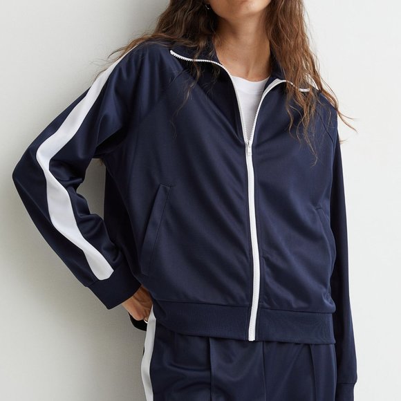 H&M Track Jacket Contrast Navy/White Sz M NWT - Picture 1 of 6